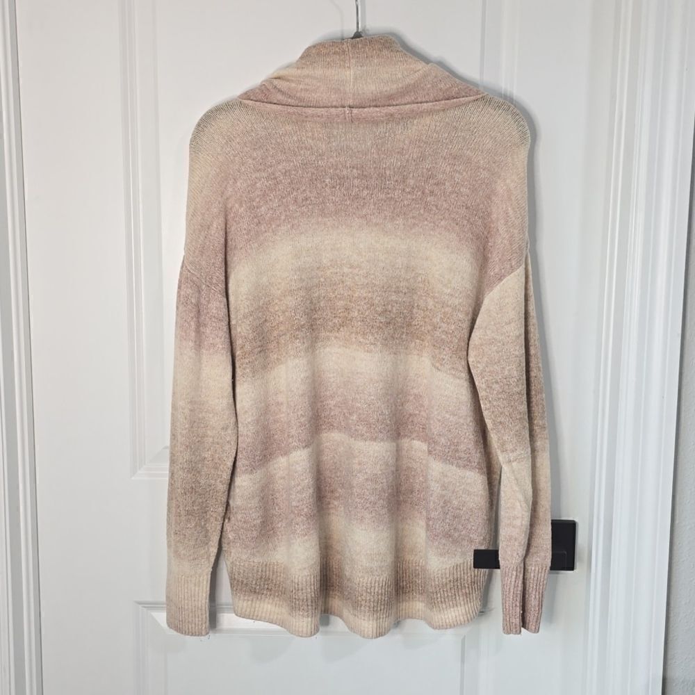 American Eagle Ombre Stripes Cream Mauve Tan Pink Cowl Neck Oversized Sweater-XS - Picture 3 of 13